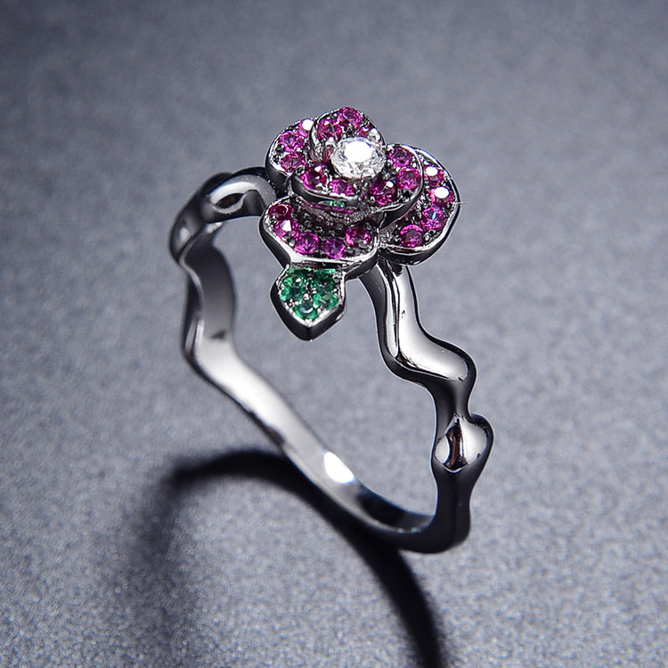 925 Silver Purple Crystals Ring